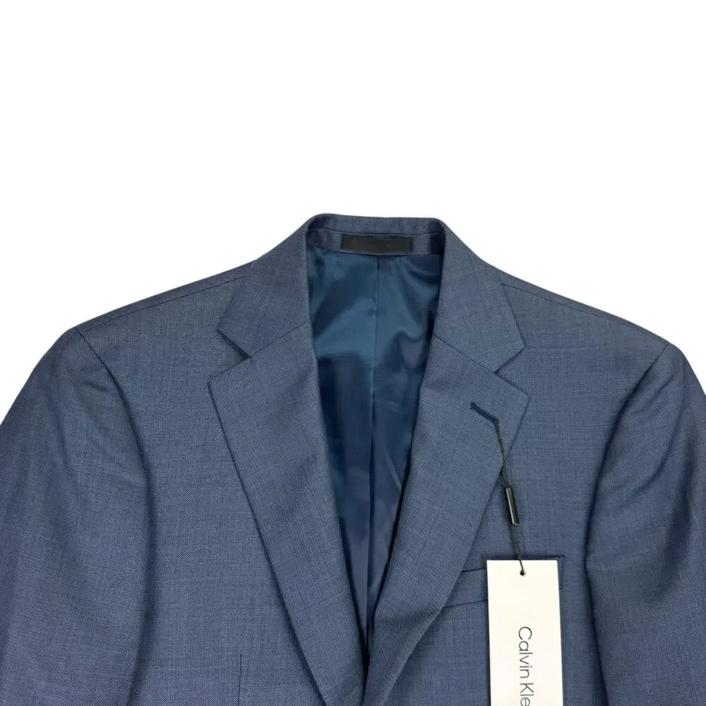 Calvin Klein Mens X Slim Fit Malbin 100% Wool Stretch Suit Jacket Blue 36S